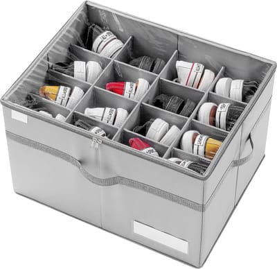 HAUSS SPOLE Schoenendoos-Opvouwbare Schoenopberger Met Venster-In De Kast Of Hal-Platzbesparend En Stofvrij-53×42×33cm-Stof-Grijs