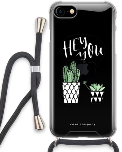 Case Company® - Hoesje met koord geschikt voor iPhone SE 2020 hoesje met Koord - Hey you cactus - Telefoonhoesje met Zwart Koord - Bescherming aan alle Kanten en Over de Schermrand