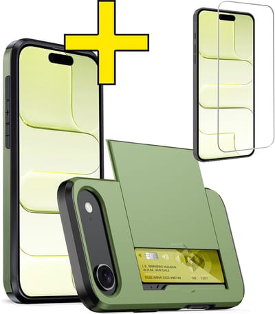 Hoesje Geschikt voor iPhone Air Hoesje Case Pashouder Hard Cover Met Screenprotector - Hoes Geschikt voor iPhone Air Hoesje Met Kaarthouder - Donkergroen