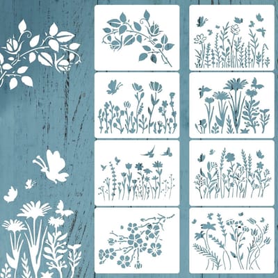 8-delige Bloemen Sjablonen Set - Kersenbloesem, Klimop, Wilde Bloemen - Herbruikbare Teken Sjablonen voor Schilderen op Hout en Meubels