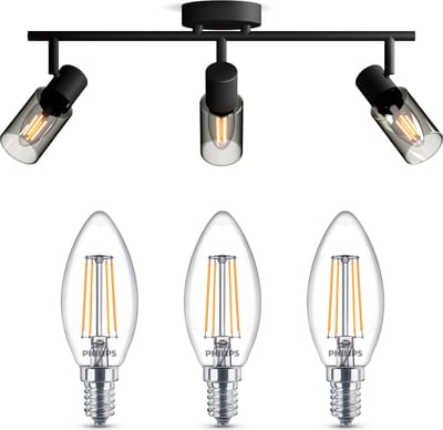 Philips Palms Opbouwspot (Zwart) - Warmwit Licht - Plafondspot met 3 Lichtpunten - E14 - Niet Dimbaar