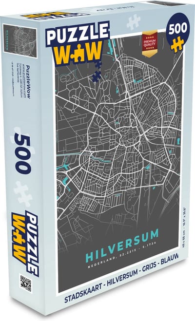 Puzzel Stadskaart - Hilversum - Grijs - Blauw - Legpuzzel - Puzzel 500 stukjes - Plattegrond