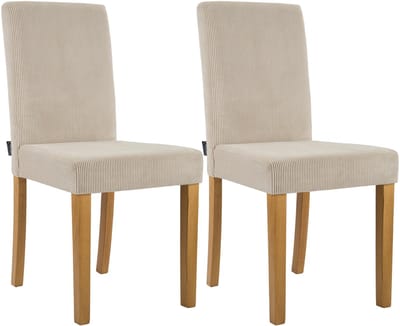 CLP Ina Set van 2 eetkamerstoelen - klassiek - met rugleuning - hout - corduroy - ribstof - antiek licht/licht bruin