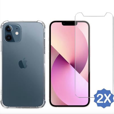 Geschikt voor iPhone 13 Hoesje - Beschermhoes Transparant - Screenprotector - 2x Beschermglas