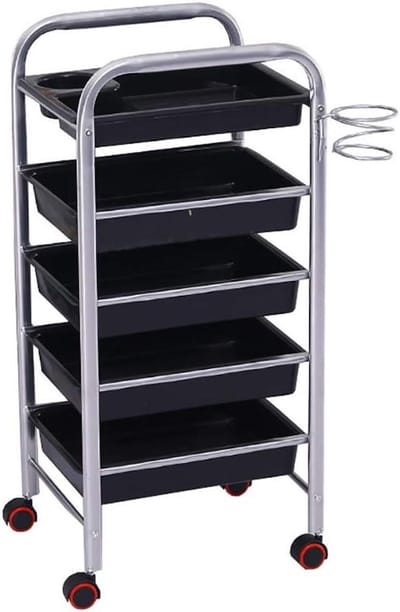Opberg Trolley - Mobiele Kar - Schoonheidssalon Organisatie - Vijf Verwijderbare Laden - 37x27x82 cm - Zilver