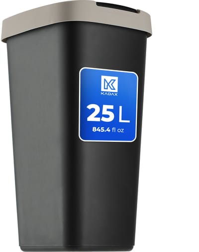 KADAX Vuilnisbak met zwenkdeksel, 25 l, voor recycling, robuuste kunststof mand (zwart/lichtbruin)