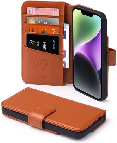 MobyDefend Hoesje - Geschikt voor iPhone 14 - Luxe Leren Wallet Bookcase - Lichtbruin