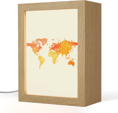 Tafellamp 15x20 cm - LED lamp - Wereldkaart - Oranje - Kleurrijk - Decoratieve tafellampen - Dimbaar - Tafellampje slaapkamer - Woonkamer binnen