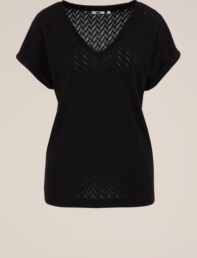 WE Fashion Dames T-shirt met opengewerkt dessin