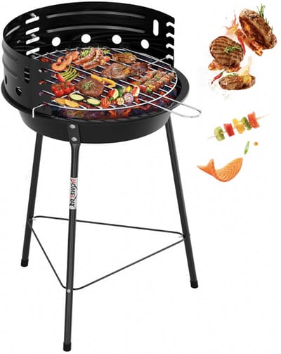 Homelux Draagbare houtskoolgrill - Met windscherm - BBQ - Hoogte verstelbare - Driepoot campinggrill voor tuin - Balkon en buitengebruik