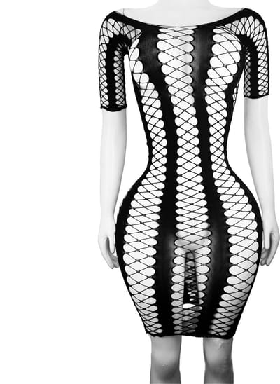 BamBella® - Jurk - Onesize - Erotische sexy nacht jurkje Zwart doorzichtig kant - Super Stretch