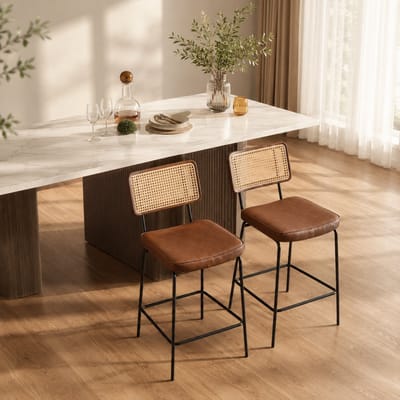 Eetkamerstoelen Set Van 2 - Eetkamerstoel - Eetkamerstoelen - Gewatteerde zitting - Massief houten frame - PU - Metalen stoelpoten - Modern Design - Bruin