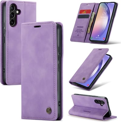 Casemania Hoesje Geschikt voor Samsung Galaxy A15 - Bright Lila - Dunne Portemonnee Book Case - Slim Wallet Case met Pasjeshouder