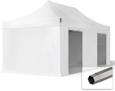3x6 m Easy Up partytent Vouwpaviljoen PVC brandvertragend met zijwanden, PREMIUM staal 40mm, wit
