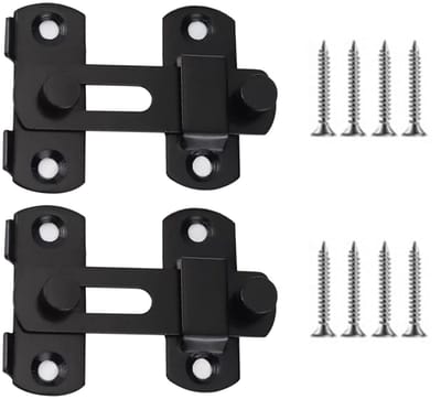 Dailygoods- Schuifslot Zwart - Deurgrendel - Roestvrij Stalen Vergrendelingsslot - Veiligheidsdeurgrendel - 2 Stuks - 7 × 5 × 1,4 cm