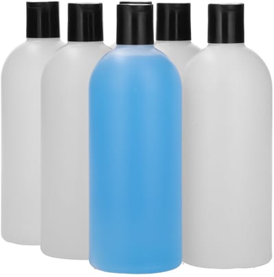 6 x 500 ml ronde fles HDPE naturel + Disc-Top zwart - BPA Vrij - Niet Breekbaar - Plastic Flesjes Navulbaar - Met Dop - Lege Flessen - 6 stuks