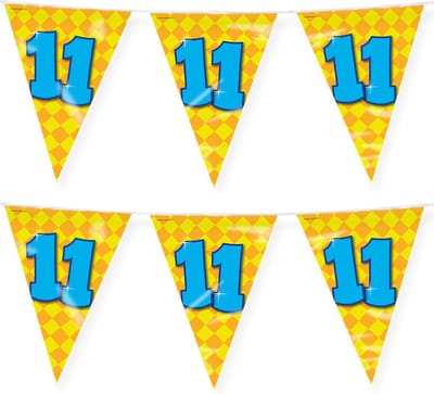 Paperdreams Verjaardag 11 jaar thema vlaggetjes - 2x - feestversiering - 10m - folie - dubbelzijdig