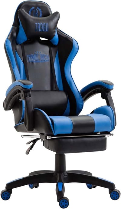 Ergonomische Bureaustoel met Voetensteun - Zwart/Blauw Kunstleer