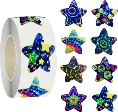 500 Stickers Op Rol - 2.5cm - Ster Cosmos 2 Glitter - Beloningsstickers - Stickers Kinderen - Sluitsticker - Sluitzegel - 25mm