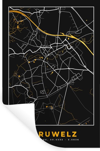 Muurstickers - Sticker Folie - Plattegrond - Péruwelz - Stadskaart - Kaart - 20x30 cm - Plakfolie - Muurstickers Kinderkamer - Zelfklevend Behang - Zelfklevend behangpapier - Stickerfolie