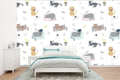 Behang - Fotobehang Katten - Huisdieren - Patronen - Breedte 320 cm x hoogte 240 cm
