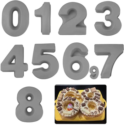 Dailygoods- Cakevormpjes Set van 9 Stuks - 3D Nummer Cakevormen - Silica - Geschikt voor Verjaardagen - Bruiloft Feesten - Afmetingen 25,5 cm - Taartvorm