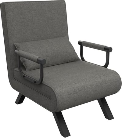 Donkergrijs Slaapbank, 3-In-1 Slaapstoel met Bedfunctie, Verstelbare Rugleuning en Kussen, 65x61x78cm Bedbank tot 200KG Belastbaar, NAIZY