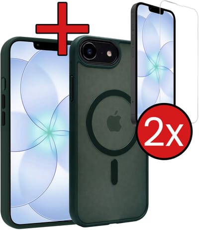 Hoesje - Met 2x Screenprotector - Geschikt voor Apple iPhone 17e - Magsafe Compatible - Sterk & Shockproof - Shock Proof Case - Back Cover - Telefoon Hoes - Telefoonhoes - Donkergroen