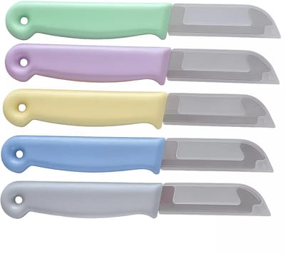 Solingen Schilmesje – RVS Glad – 16 cm met Blade Cover – Pastelkleuren Mix – 5 Stuks