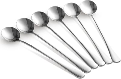 Alheco 6 lange ronde lepels – Latte macchiato – Dessertlepels set – 19,5cm – Sorbetlepels – IJslepels - Theelepels - Zilver