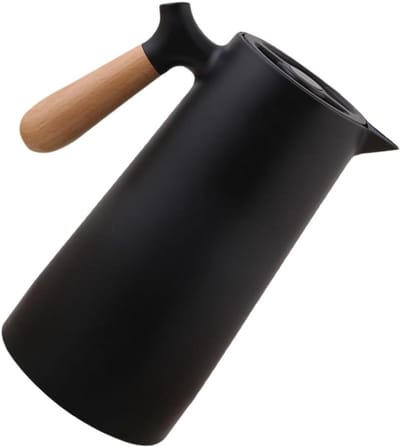 Thermoskan - Drankdispenser - Dranken Warm Houden - Comfortabel Houten Handvat - 12.5 cm Breed - Zwart