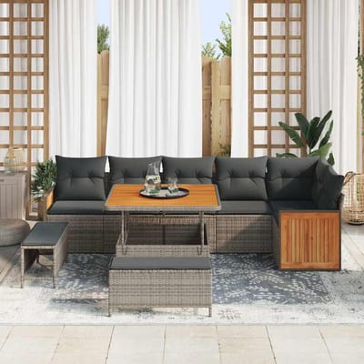 vidaXL - Tuinbank - Set - 11 - st - 9-Aantal - zitplaatsen - Grijs - poly - rattan