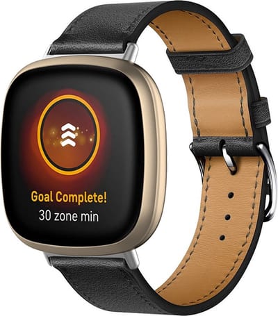 By Qubix - Compatible Fitbit bandje - geschikt voor Fitbit Versa 3/4 & Sense 1/2 leren bandje - Zwart Smartwatchbandje bandje Armband Polsband Strap Band Watchband