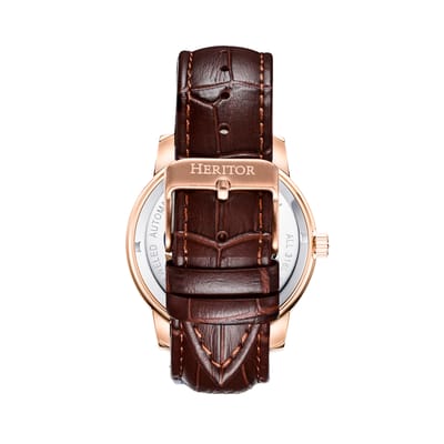 Heritor Automatic Emmanuel Semi-Skelet leren band horloge - Roségoud/bruin