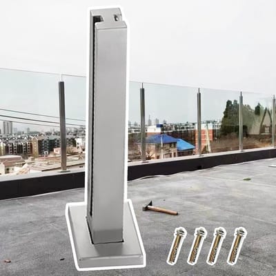 Glazen Balustrade Paal - Glazenhek Balustrade - Buitenhek Plaatsen - Roestvrij Staal - 10mm Glasdikte - Zilver