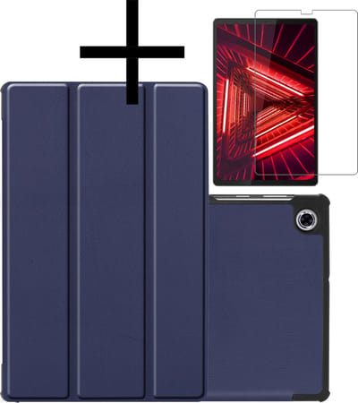 Hoes - Geschikt voor Lenovo Tab M10 FHD Plus (2e / 2nd Generatie) - Met Screenprotector - Trifold Bookcase - Hard Cover - Hardcover Book Case - Tablet Hoesje - Donkerblauw