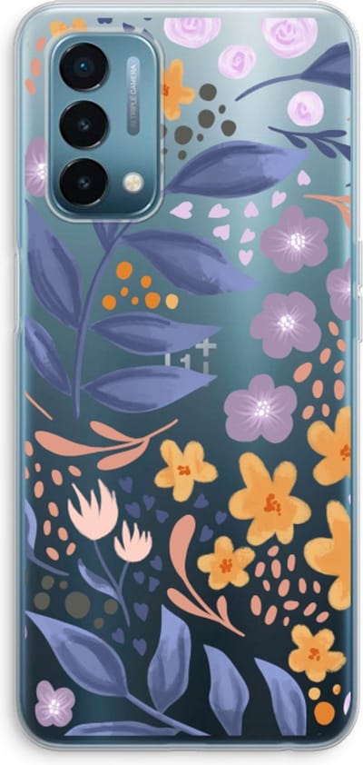 Case Company® - Hoesje geschikt voor OnePlus Nord N200 5G hoesje - Flowers with blue leaves - Soft Cover Telefoonhoesje - Bescherming aan alle Kanten en Schermrand