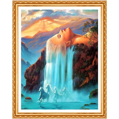 Broderie diamant 5D beauté femmes cheveux et cheval brodés point de croix décoration de la maison 20X30CM blue