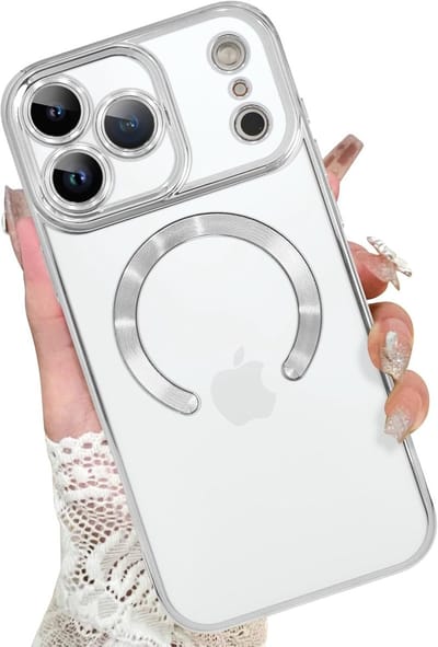 Magsafe Hoesje Geschikt voor iPhone 17 Pro Max hoesje Transparant / Zliver - Lens beschermer – backcover