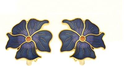 Behave - Oorclips dames - bloemmotief - blauw - goudkleurig - 2 cm
