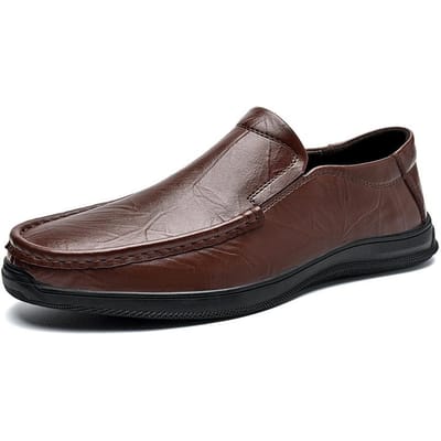 Lente Zomer Nieuwe Herenschoenen Echt Leer Engelse Stijl Trendy Instappers Lazy Driving Zachte Zool Casual Leren Schoenen 44 bruin