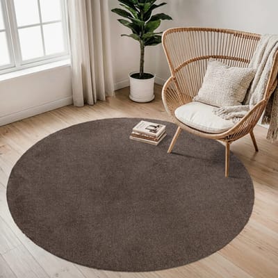 Muratap Comfy soft rond effen vloerkleed wasbaar uni bruin donker 160 cm rond