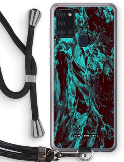 Case Company® - Hoesje met koord geschikt voor Samsung Galaxy A21s hoesje met Koord - Ice Age - Telefoonhoesje met Zwart Koord - Bescherming aan alle Kanten en Over de Schermrand