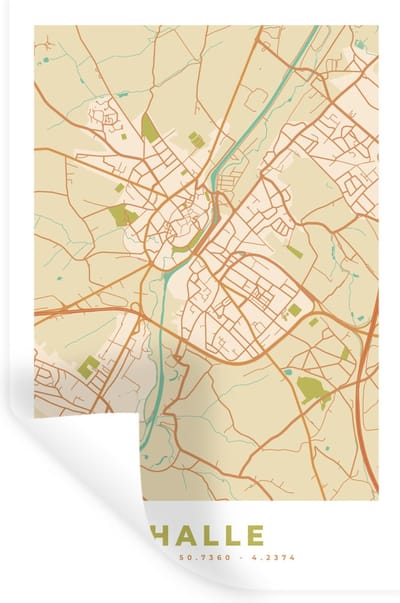 Muurstickers - Sticker Folie - België - Kaart - Plattegrond - Stadskaart - Halle - 20x30 cm - Plakfolie - Muurstickers Kinderkamer - Zelfklevend Behang - Zelfklevend behangpapier - Stickerfolie