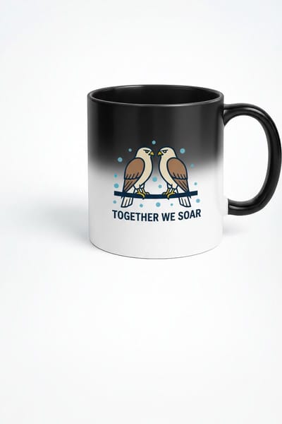 Magische Mok "Together We Soar" met Twee Soarnde Vogels | Hittegevoelige Koffiemok