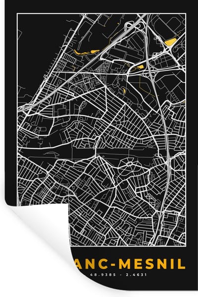 Muurstickers - Sticker Folie - Stadskaart - Frankrijk - Plattegrond - Kaart - Le Blanc-Mesnil - 20x30 cm - Plakfolie - Muurstickers Kinderkamer - Zelfklevend Behang - Zelfklevend behangpapier - Stickerfolie