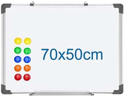 PolkaHome Dubbelzijdig Whiteboard 70x50cm - Wit Schrijfbord met Aluminium Rand en 12 Magnetische Kralen - Droog Veeg Bord voor Kantoor, School of Thuisgebruik