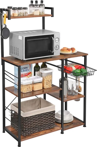 MIRA Home Keukenkast – Staand Keukenrek – Magnetronkast – Industrieel Metaal & Hout – 90x40x134 cm – Organizer Bruin/Zwart