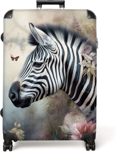 NoBoringSuitcases.com® - Koffer groot - Reiskoffer lichtgewicht - Zebra - Wilde dieren - Vlinder - Bloemen - Rolkoffer met 4 wielen - Grote trolley XL - 98 liter bagage