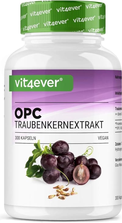 OPC Druivenpitextract - 300 capsules - 1000 mg extract met 700 mg OPC - hoogste OPC-gehalte volgens HPLC - in het laboratorium getest OPC van Europese druiven - veganistisch - hoge dosering - Vit4ever